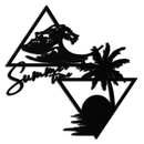 Summer Time Beach Scene Metal Wall Art – Tropical Ocean Waves and Palm Tree Black Steel Decor for Coastal Interiors- KAF461