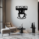 Coffee Elements Chemistry Metal Wall Art – Scientific Coffee Cup Black Steel Decor for Kitchens, Cafés, and Offices- KAF462