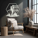 Never Give Up Hiking Metal Wall Art – Motivational Mountain Hiker Black Steel Decor for Adventure Lovers and Outdoor Enthusiasts- KAF463