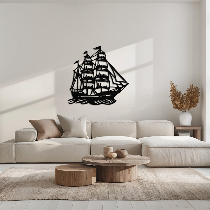 Nordic Viking Ship Metal Wall Art - Norse-Inspired Steel Decor- KAF470