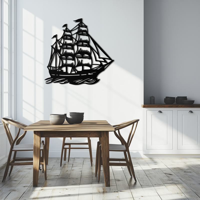 Nordic Viking Ship Metal Wall Art - Norse-Inspired Steel Decor- KAF470