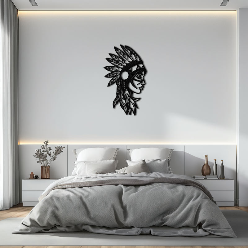 Native American Woman Metal Wall Art - Tribal Female Silhouette Steel Decor- KAF479