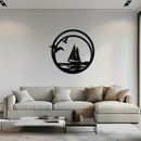 Sunset Silhouette Metal Wall Art - Mountain and Tree Steel Landscape Decor- KAF480