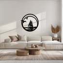 Sunset Silhouette Metal Wall Art - Mountain and Tree Steel Landscape Decor- KAF480