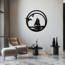 Sunset Silhouette Metal Wall Art - Mountain and Tree Steel Landscape Decor- KAF480