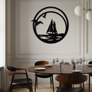 Sunset Silhouette Metal Wall Art - Mountain and Tree Steel Landscape Decor- KAF480