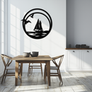 Sunset Silhouette Metal Wall Art - Mountain and Tree Steel Landscape Decor- KAF480