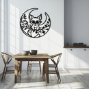 Moon Cat Silhouette Metal Wall Art – Black Steel Whimsical Pet Lover Decor- KAF492