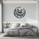 Moon Cat Silhouette Metal Wall Art – Black Steel Whimsical Pet Lover Decor- KAF492