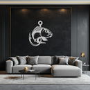 Fishing Hook and Fish Silhouette Metal Wall Art – Black Steel Angler’s Home Decor- KAF495