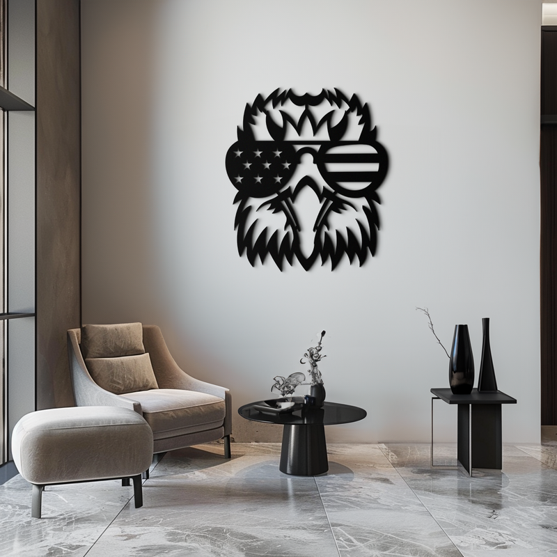 American Flag Eagle Silhouette Metal Wall Art – Patriotic Black Steel Home Decor- KAF496