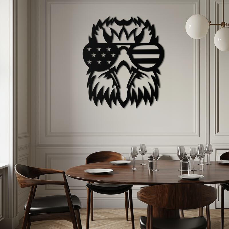 American Flag Eagle Silhouette Metal Wall Art – Patriotic Black Steel Home Decor- KAF496