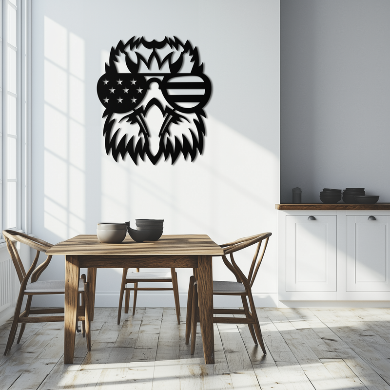 American Flag Eagle Silhouette Metal Wall Art – Patriotic Black Steel Home Decor- KAF496