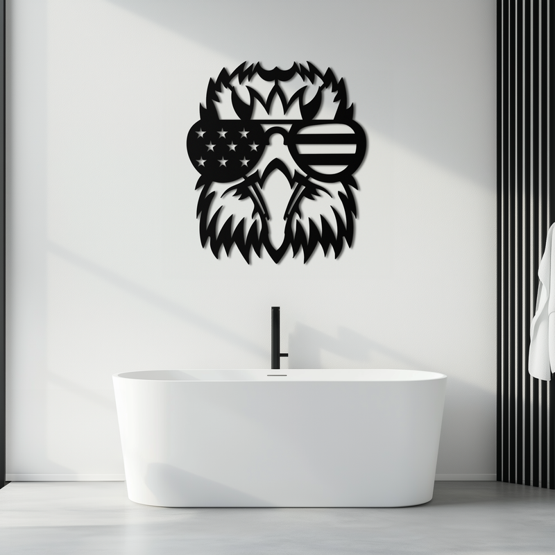 American Flag Eagle Silhouette Metal Wall Art – Patriotic Black Steel Home Decor- KAF496