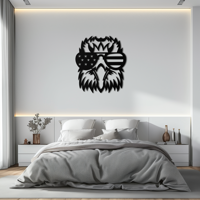 American Flag Eagle Silhouette Metal Wall Art – Patriotic Black Steel Home Decor- KAF496