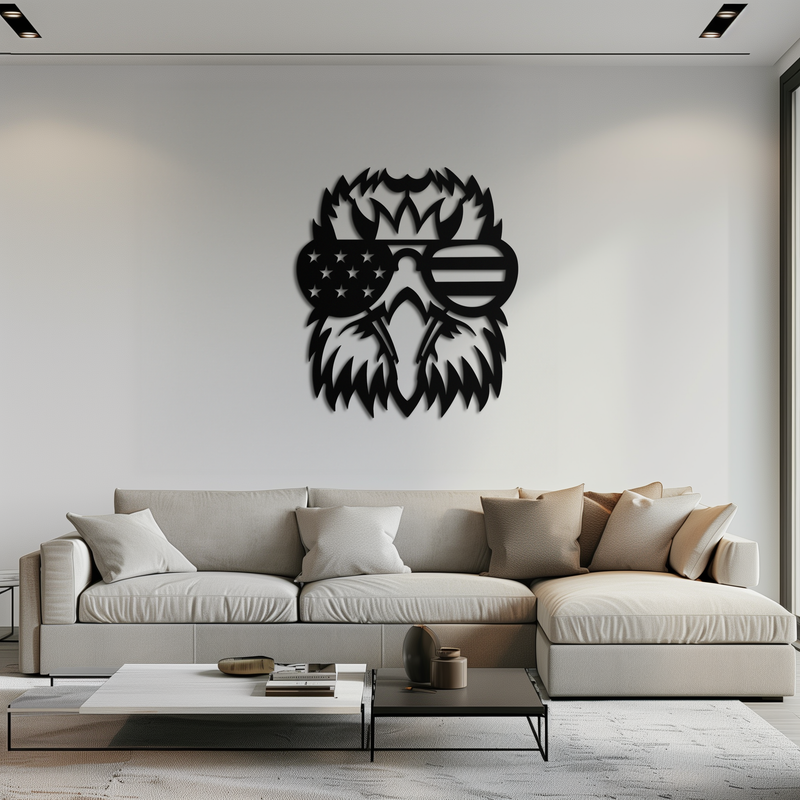 American Flag Eagle Silhouette Metal Wall Art – Patriotic Black Steel Home Decor- KAF496