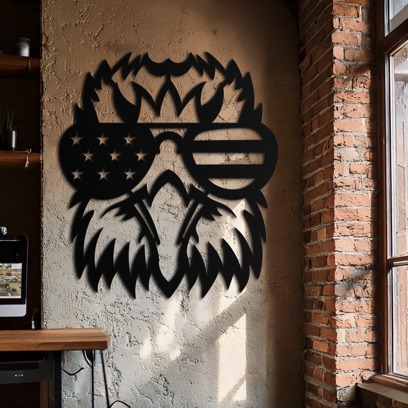 American Flag Eagle Silhouette Metal Wall Art – Patriotic Black Steel Home Decor- KAF496