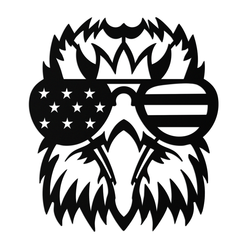 American Flag Eagle Silhouette Metal Wall Art – Patriotic Black Steel Home Decor- KAF496