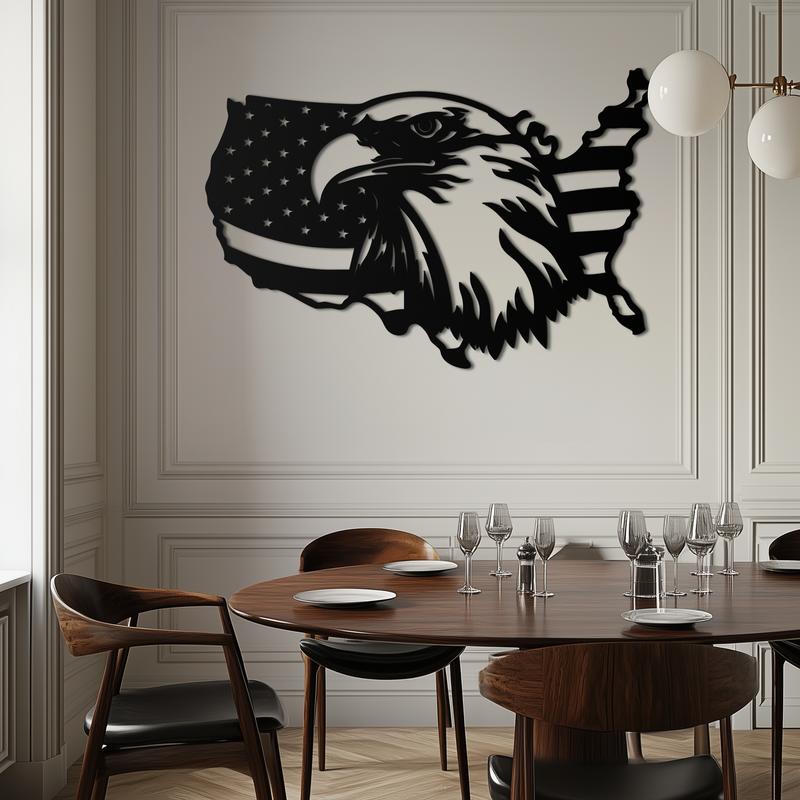American Flag Eagle Silhouette Metal Wall Art – Patriotic USA Decor for Home & Office- KAF497