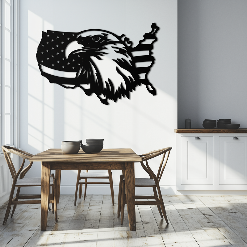 American Flag Eagle Silhouette Metal Wall Art – Patriotic USA Decor for Home & Office- KAF497