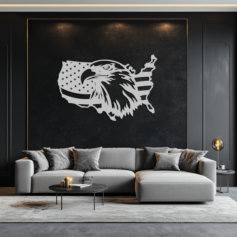 American Flag Eagle Silhouette Metal Wall Art – Patriotic USA Decor for Home & Office- KAF497