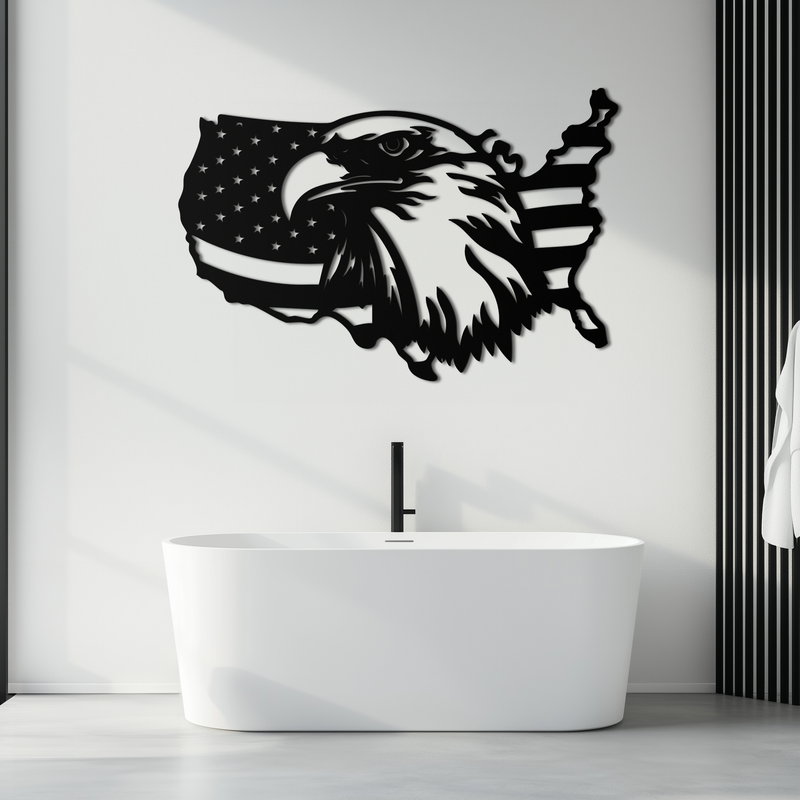American Flag Eagle Silhouette Metal Wall Art – Patriotic USA Decor for Home & Office- KAF497