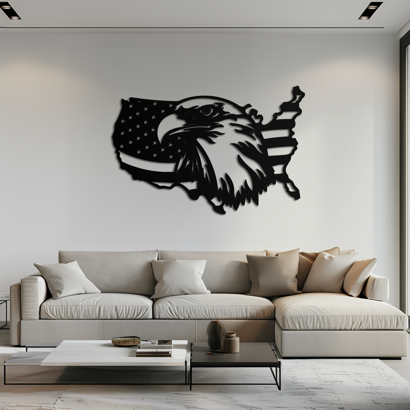 American Flag Eagle Silhouette Metal Wall Art – Patriotic USA Decor for Home & Office- KAF497