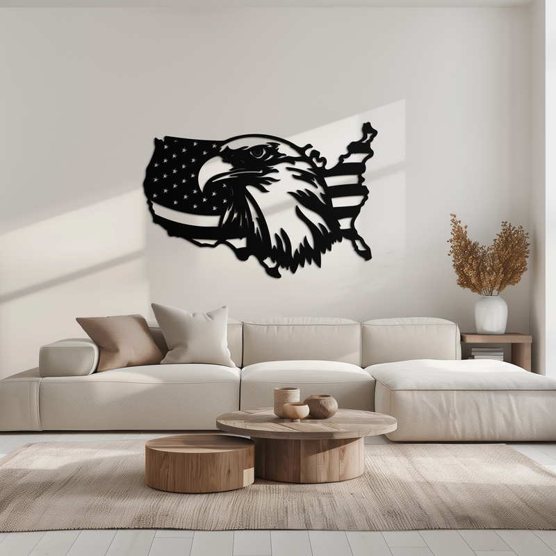 American Flag Eagle Silhouette Metal Wall Art – Patriotic USA Decor for Home & Office- KAF497