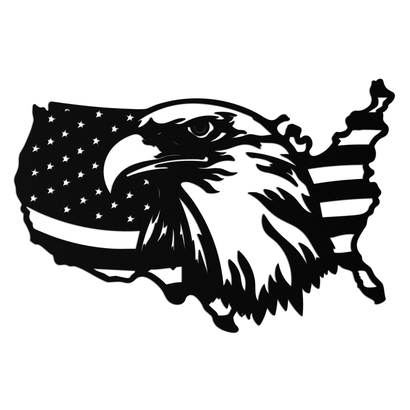 American Flag Eagle Silhouette Metal Wall Art – Patriotic USA Decor for Home & Office- KAF497