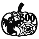 Halloween Pumpkin Ghost Metal Wall Art – Spooky Black Steel Holiday Decoration- KAF501