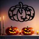 Halloween Pumpkin Faces Metal Wall Art – Spooky Black Steel Decoration- KAF502
