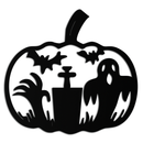 Halloween Ghost Pumpkin Metal Wall Art – Black Steel Spooky Holiday Decoration- KAF503