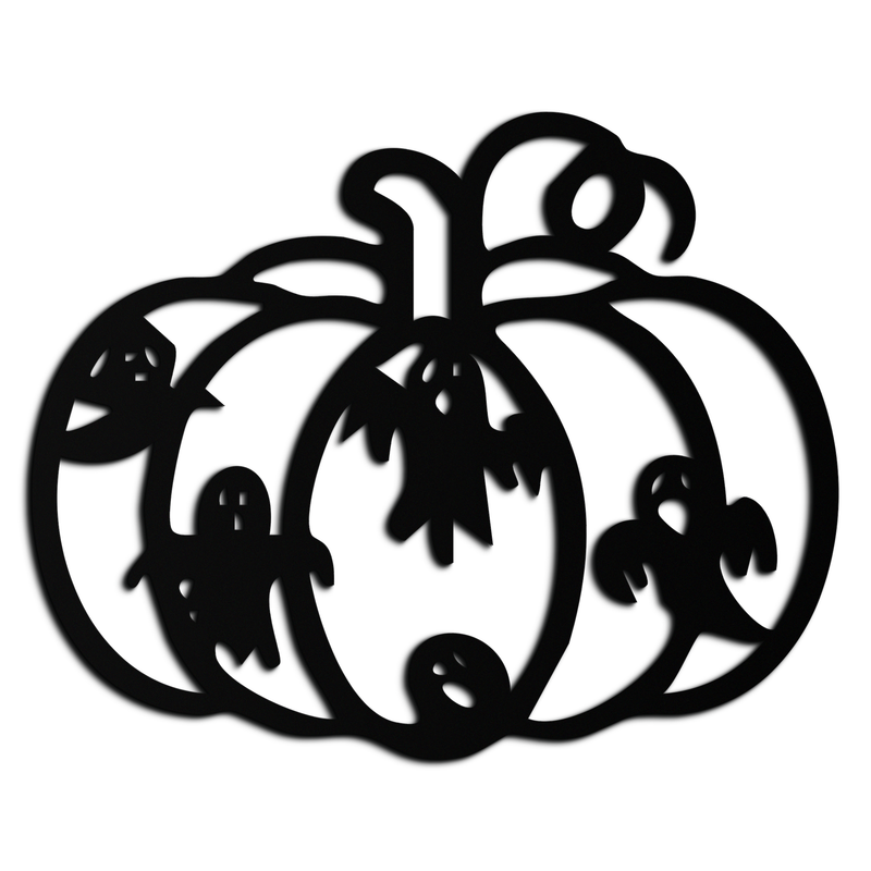 Halloween Pumpkin and Ghosts Metal Wall Art – Spooky Black Steel Decoration- KAF505