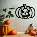 Scary Pumpkin Face Metal Wall Art – Black Steel Halloween Decor- KAF507