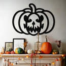 Scary Pumpkin Face Metal Wall Art – Black Steel Halloween Decor- KAF507