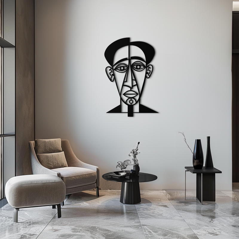 Abstract Face Line Art Metal Wall Decor – Modern Black Minimalist Sculpture- KAF509