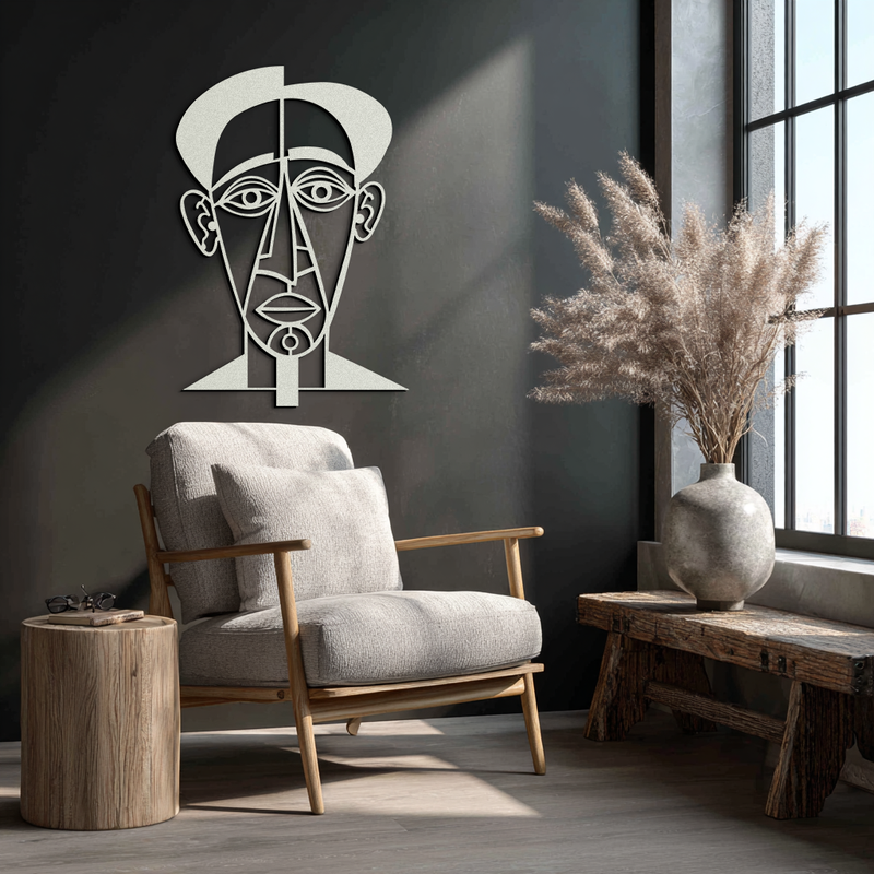 Abstract Face Line Art Metal Wall Decor – Modern Black Minimalist Sculpture- KAF509