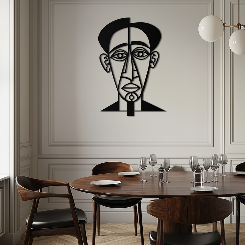 Abstract Face Line Art Metal Wall Decor – Modern Black Minimalist Sculpture- KAF509