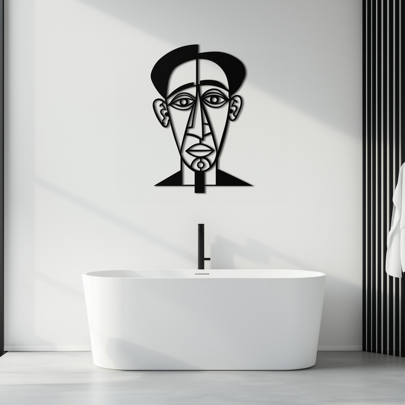 Abstract Face Line Art Metal Wall Decor – Modern Black Minimalist Sculpture- KAF509