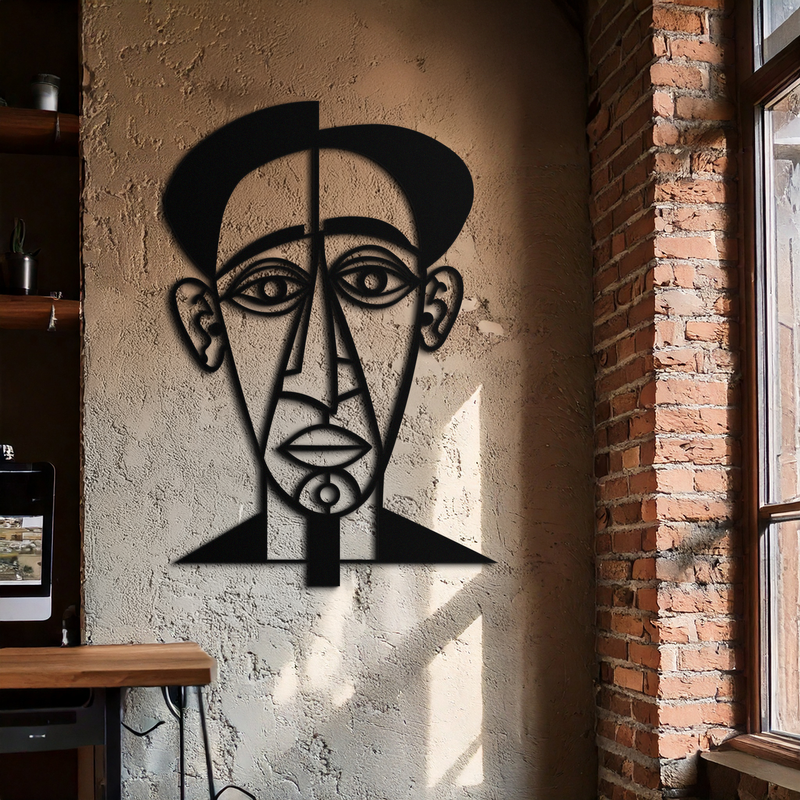 Abstract Face Line Art Metal Wall Decor – Modern Black Minimalist Sculpture- KAF509