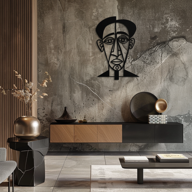 Abstract Face Line Art Metal Wall Decor – Modern Black Minimalist Sculpture- KAF509