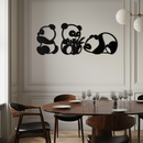Cute Panda Trio Metal Wall Art – Black Steel Playful Animal Nursery Decor- KAF515