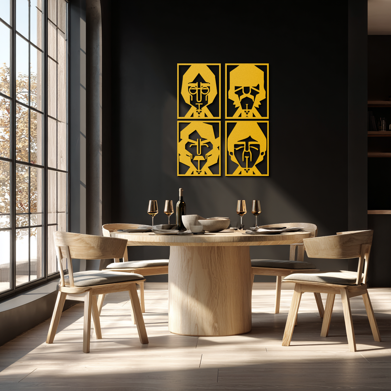 Abstract Geometric Faces Metal Wall Art - Modern Black Steel Home Decor Set of Four- KAF516