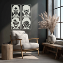 Abstract Geometric Faces Metal Wall Art - Modern Black Steel Home Decor Set of Four- KAF516