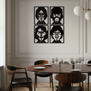 Abstract Geometric Faces Metal Wall Art - Modern Black Steel Home Decor Set of Four- KAF516