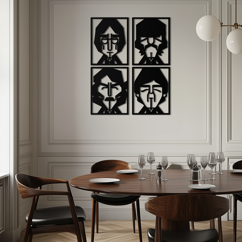 Abstract Geometric Faces Metal Wall Art - Modern Black Steel Home Decor Set of Four- KAF516