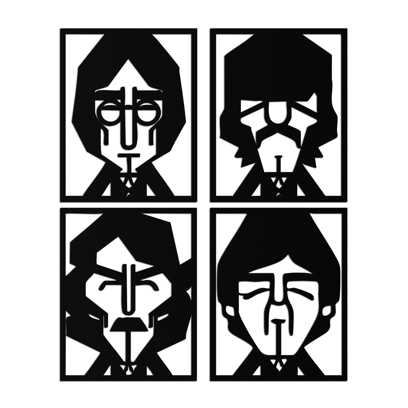 Abstract Geometric Faces Metal Wall Art - Modern Black Steel Home Decor Set of Four- KAF516