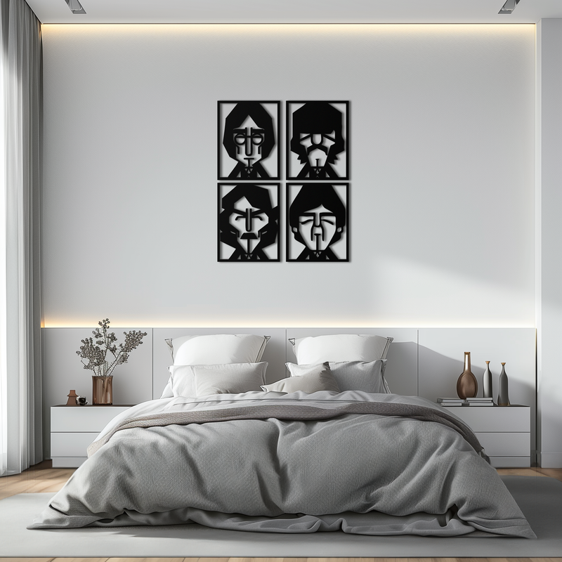 Abstract Geometric Faces Metal Wall Art - Modern Black Steel Home Decor Set of Four- KAF516