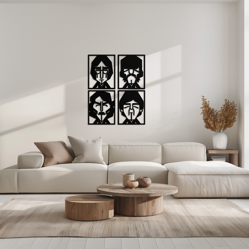 Abstract Geometric Faces Metal Wall Art - Modern Black Steel Home Decor Set of Four- KAF516