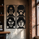 Abstract Geometric Faces Metal Wall Art - Modern Black Steel Home Decor Set of Four- KAF516